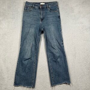 Oliver Logan High Rise Straight Leg Crop Raw Hem Jeans Medium Wash Blue Size 25